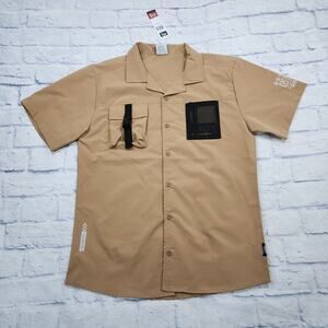 GTL4 MENS SIZE M Tan Button Front Short Sleeve Mesh Zip Pocket Military